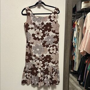 Floral Brown and White Dress